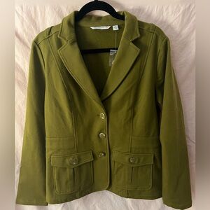 New Isaac Mizrahi Classic olive Green Blazer Terry knit medium spandex blend
